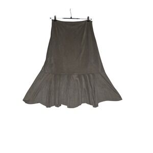 J. Jill Faux Suede Ruffle Hem Maxi Skirt Taupe Olive Brown Petite 12P Side Zip
